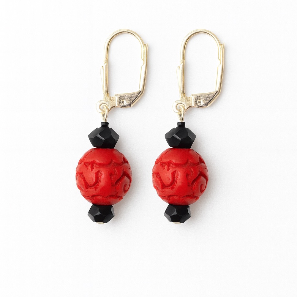 Sterling silver and Red cinnabar Dangle Earrings